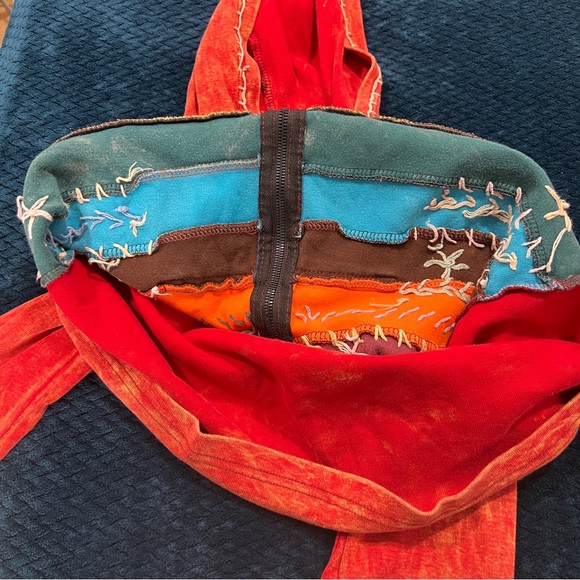 MPC Colorful Patchwork Embroidered Stitching Sip Front Hooded Jacket Artsy - Picture 14 of 17